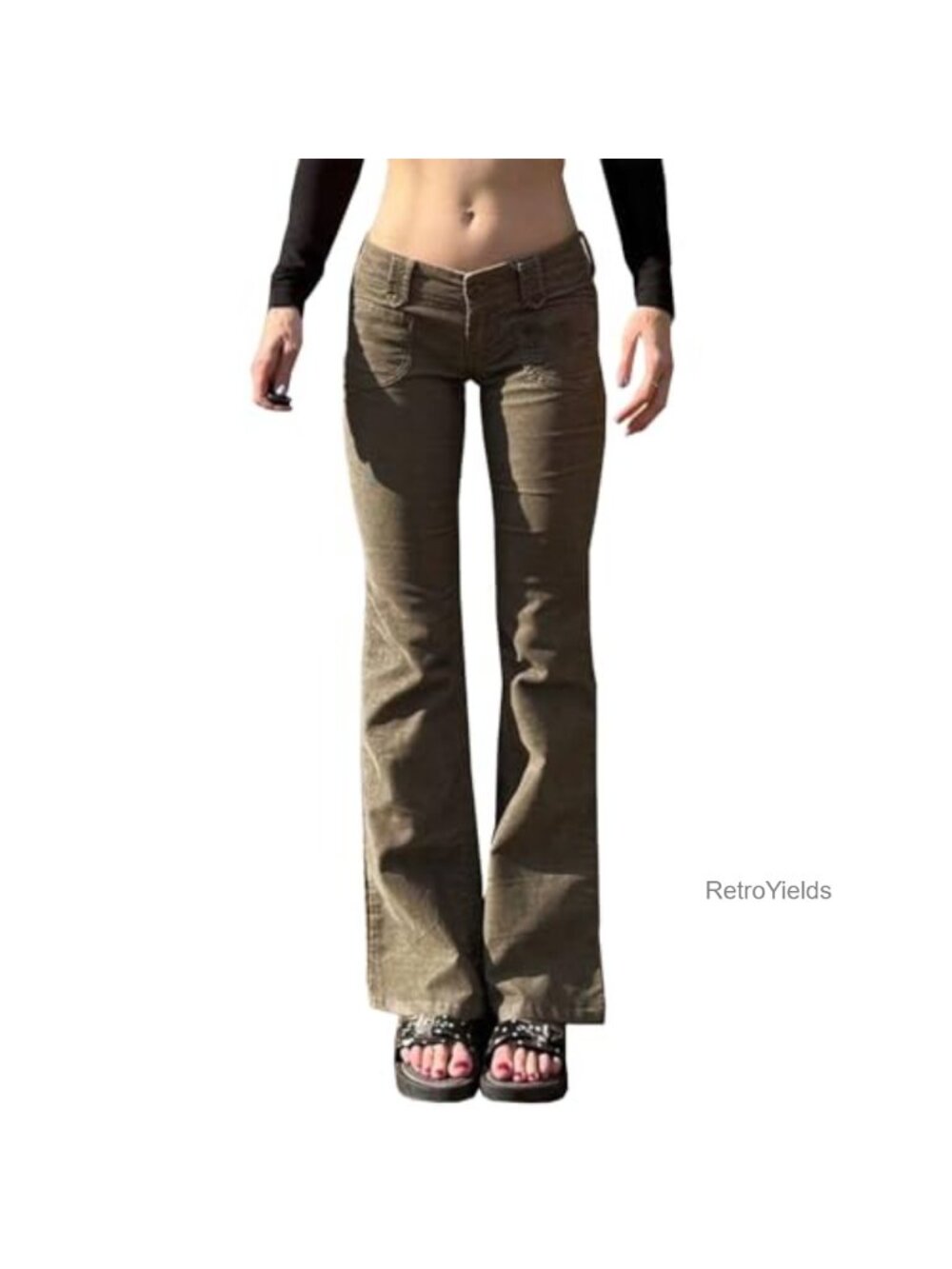 Womens Corduroy Flare Pants Low Rise Bell Bottoms Petite Retro